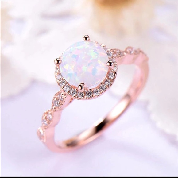 Jewelry - NEW Rose-Gold Dainty Round Fire Opal Ring